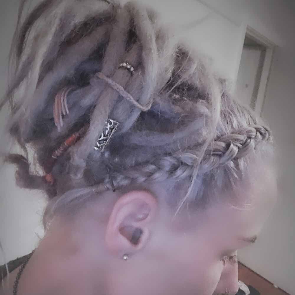 Updos for medium length dreadlocks, dreadlock jewellery, wedding hairstyle for dreadlocks